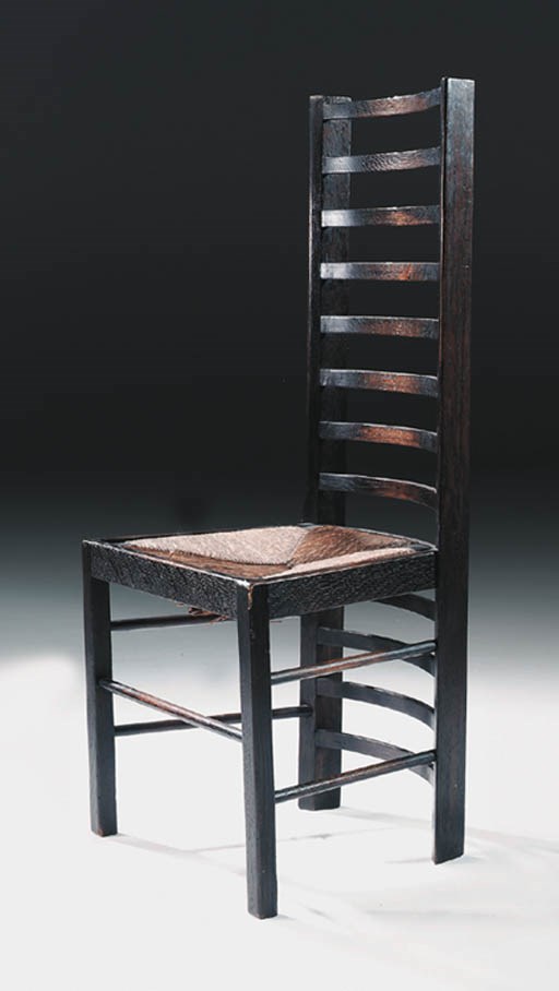An ebonised oak ladderback chair