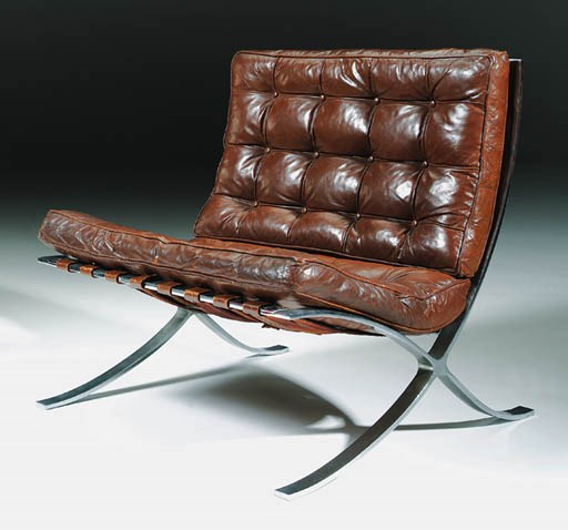 A chromed steel and leather 'Barcelona' chair, model MR 90