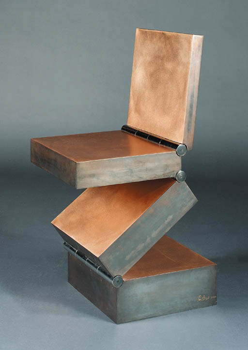 'Box in four movements', a bronze chair