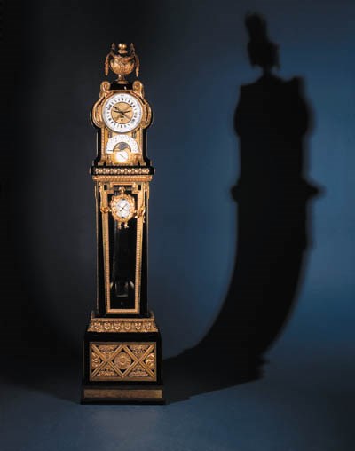 A LOUIS XVI ORMOLU-MOUNTED EBONY GRANDE SONNERIE ASTRONOMICAL PERPETUAL CALENDAR REGULATEUR DE PARQUET