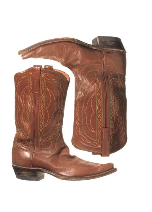 A PAIR OF SQUARE-TOED TAN LEATHER BOOTS