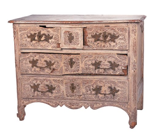 A LOUIS XV PROVINCIAL STYLE CREAM-PAINTED COMMODE