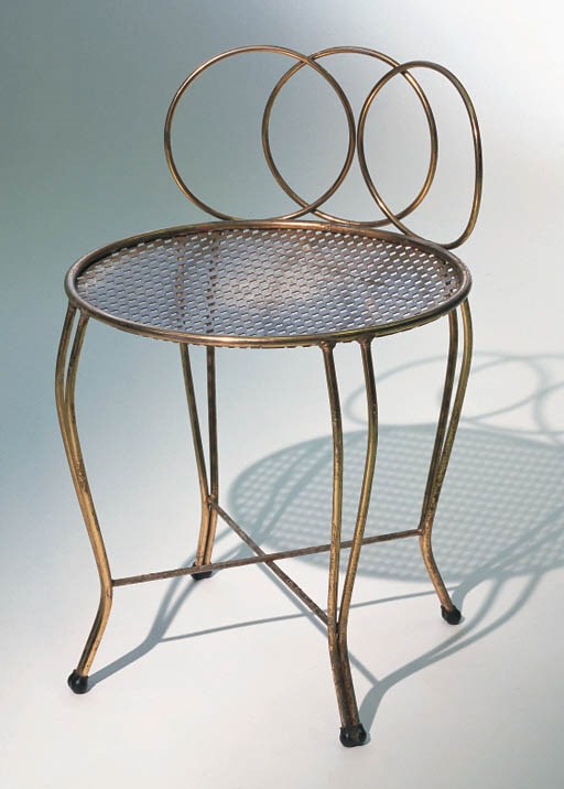 A BRASS PLATED WIREWORK METAL VANITY STOOL LATE 1950'S