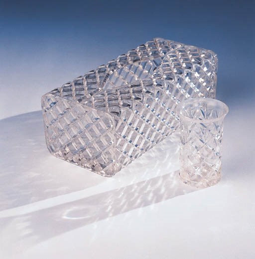 A PLEXIGLASS TISSUE BOX COVER AND A MATCHING BEAKER CIRCA 1960'S