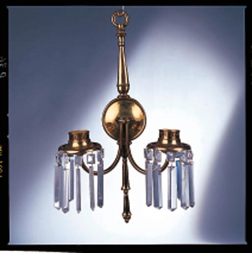 A GEORGIAN STYLE BRASS-PLATED TWO-LIGHT WALL SCONCE