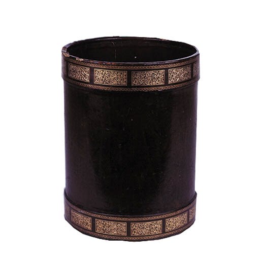 A GILT-TOOLED BROWN LEATHER WASTE-PAPER BASKET