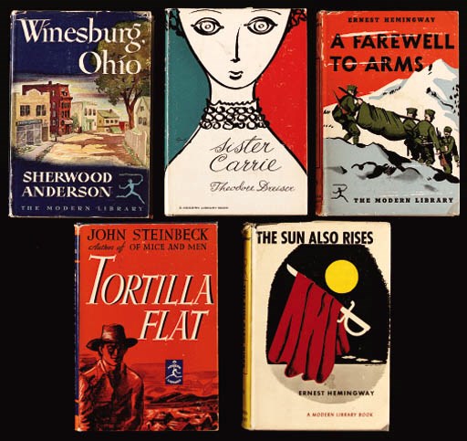 AMERICAN LITERATURE Nine books including works by HEMINGWAY, Ernest -- STEINBECK, John -- TWAIN, Mark.	 (9)