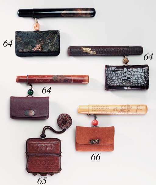 A Wood Pipecase and Tobacco Pouch