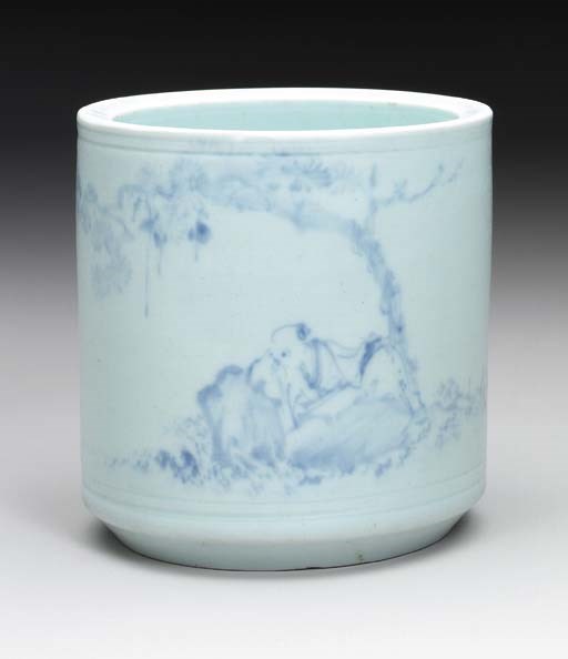 A Blue and White Porcelain Brush Holder