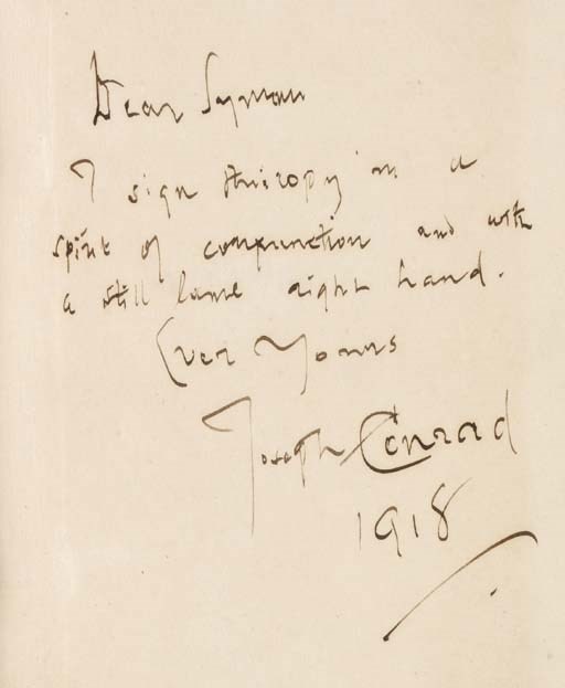 CONRAD, Joseph. Victory. An Island Tale. London: Methuen, [1915]. 8o. Original red cloth (spine faded, front cover a bit stained, slightly shaken).