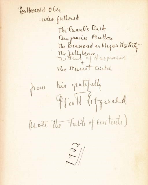 FITZGERALD, F. Scott. Tales of the Jazz Age. New York: Scribner's, 1922. 8o. Original green cloth (spine dull, front cover slightly soiled, front inner hinge tender).