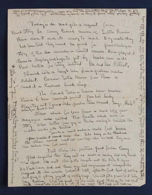 HEMINGWAY, Ernest. Autograph letter signed ("Wemedge") to his very good friend William B. Smith ("Boid") in Provincetown, Mass.; written during a three-month skiing holiday at Schruns, Austria, 30 January [1926]. 2 pages, 4to, dark ink on both sides of a sheet of typing paper, continued in the margins of page two, a trifle wrinkled, two tiny edge tears.