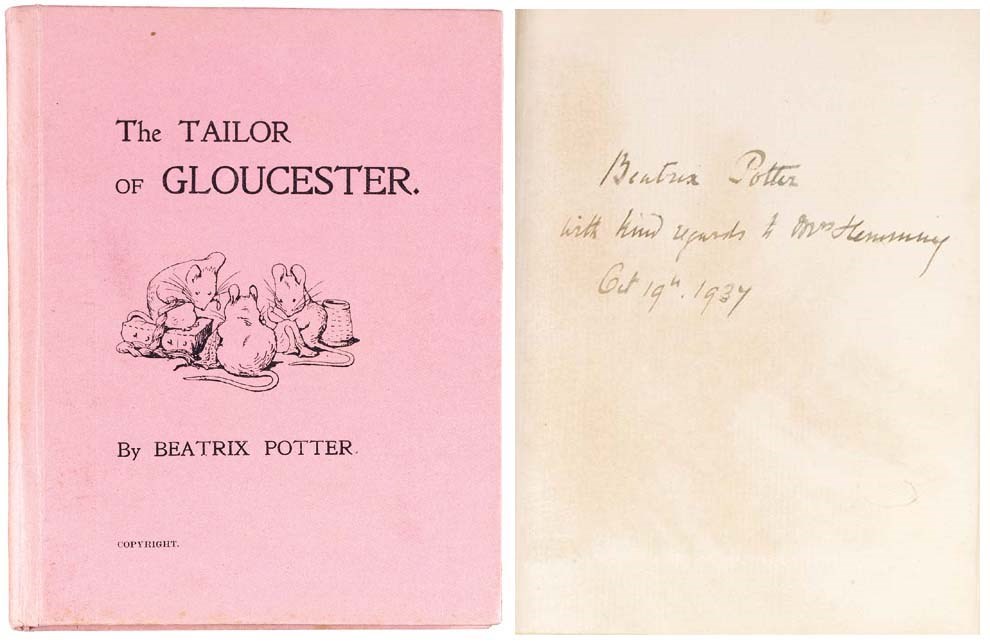 POTTER, Beatrix.  The Tailor of Gloucester.  [London: Privately Printed by Strangeways and Sons,] December, 1902.