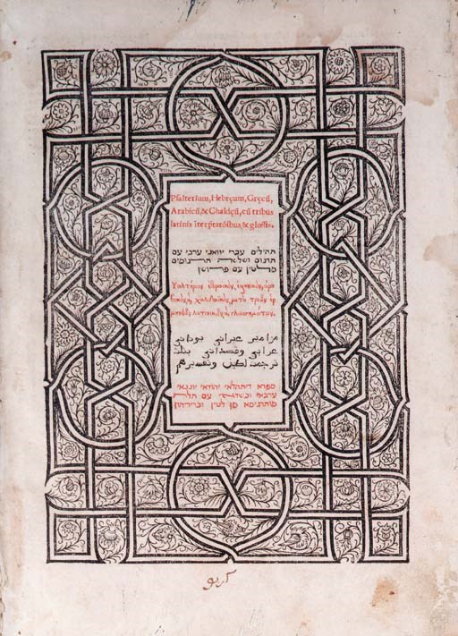 PSALTER, Polyglot -- Psalterium Hebraeum, Graecum, Arabicum, & Chaldaeum, cum tribus latinis interpretationibus & glossis. Edited by Agostino Giustiniani (1470-1536). Genoa: Pietro Paulo Porro in the house of Nicolo Giustiniani Paulo, November 1516.