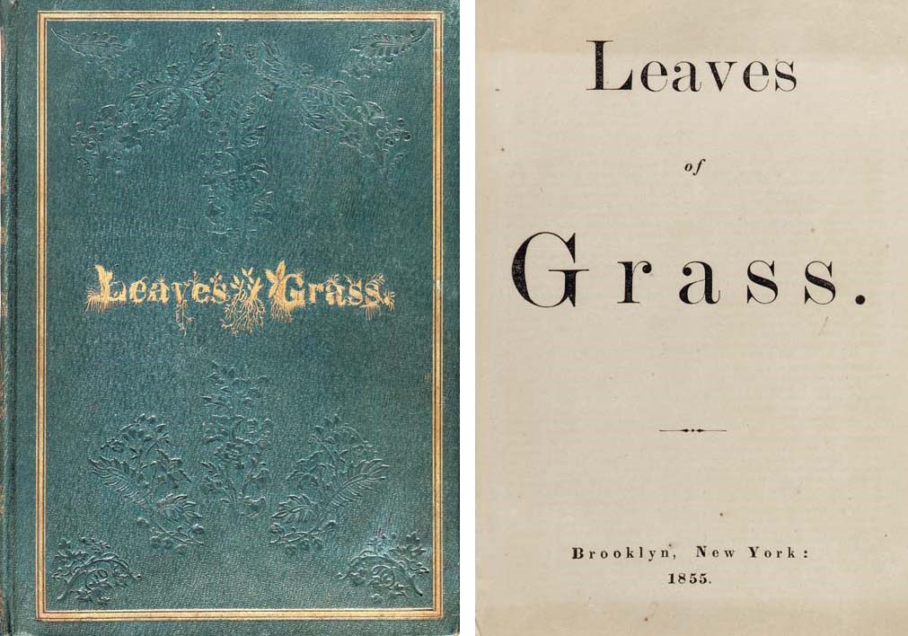 WHITMAN, Walt. Leaves of Grass. Brooklyn: [Printed for the Author], 1855. 2o (287 x 205 mm). Engraved frontispiece portrait with tissue guard. Original green cloth, gilt-lettered and decorated in blind on front and back covers within a triple gilt rule, gilt-lettered and decorated spine, marbled endpapers, g.e. (small, unobtrusive repairs at end of spine, very slight wear at rear outer joint and two fore-corners, skilfully tightened in binding, small oval library duplicate rubber stamp on verso of title-leaf); blue cloth folding case. Provenance: Howard Motley Hayes (bookplate at front endpaper) -- Lenox Library, New York Public Library (stamp as above).