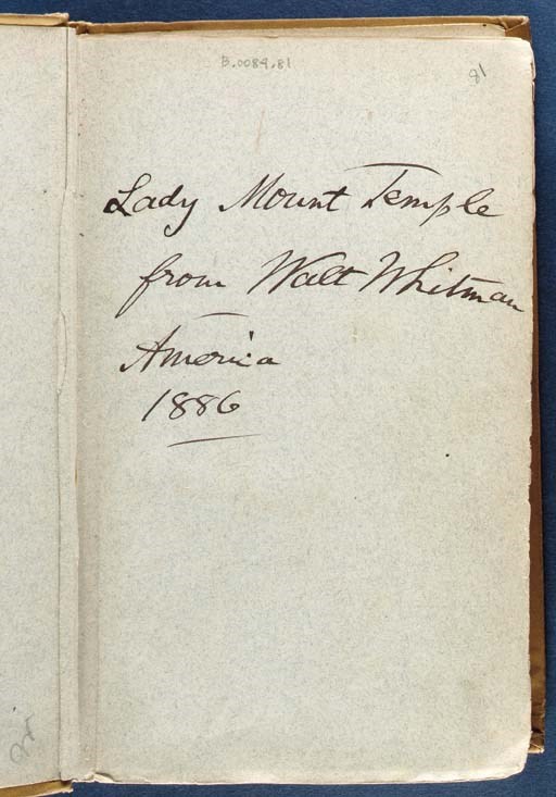 WHITMAN, Walt. Specimen Days and Collect. Philadelphia: Rees Welsh & Co., 1882-83. 8o. Four portrait plates of Whitman and his mother and father. Original mustard cloth, gilt-lettered on front cover and spine, blue-veined endpapers, t.e.g., others uncut (hinges cracked, shaken, extremities rubbed, scattered soiling); quarter morocco folding case.