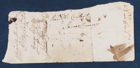 WASHINGTON, George, President. Autograph endorsement and signature ("Go:Washington"), countersigned by Cols. George Gilpin and John Fitzgerald of the Potomac Company. n.p., 5 August 1786. 1 page, a slightly irregular oblong (95 x 212 mm. approximately), a few minor smudges, otherwise fine.