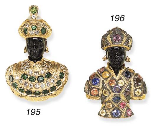 A TSAVORITE GARNET AND DIAMOND BLACKAMOOR BROOCH, BY NARDI
