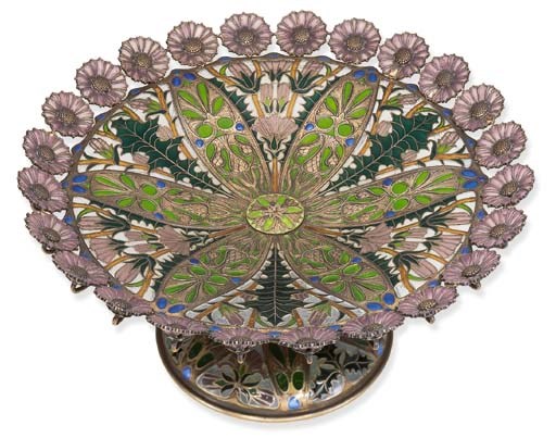 A RARE BELLE EPOQUE PLIQUE-A-JOUR ENAMEL COMPOTE, BY CARTIER