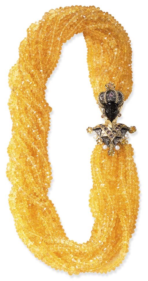 A CITRINE BEAD AND BLACKAMOOR NECKLACE, BY NARDI
