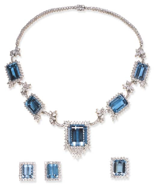 A SUITE OF AQUAMARINE AND DIAMOND JEWELRY