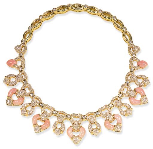 A CORAL AND DIAMOND NECKLACE