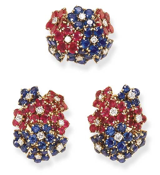 A SET OF RUBY, SAPPHIRE AND DIAMOND JEWELRY