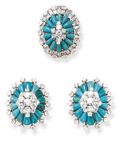A GROUP OF TURQUOISE AND DIAMOND JEWELRY