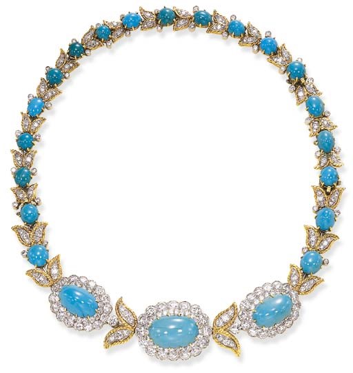 A TURQUOISE AND DIAMOND NECKLACE, BY VAN CLEEF & ARPELS