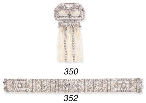 A EXQUISITE BELLE EPOQUE SEED PEARL AND DIAMOND BROOCH