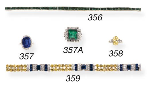 AN ART DECO EMERALD LINE BRACELET, BY TIFFANY & CO.