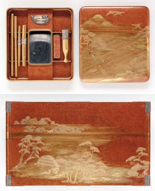 A Lacquer Writing Box (Suzuribako) and Matching Table (Bundai)