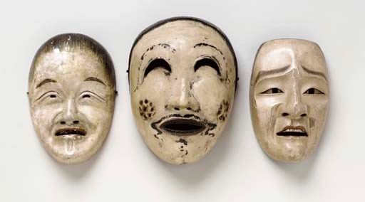 A Kyogen Mask, a Bugaku Mask and a Noh Mask