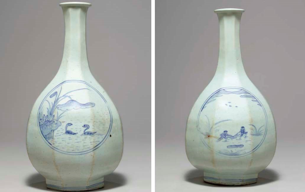 A Large Blue and White Porcelain Bevelled Vase