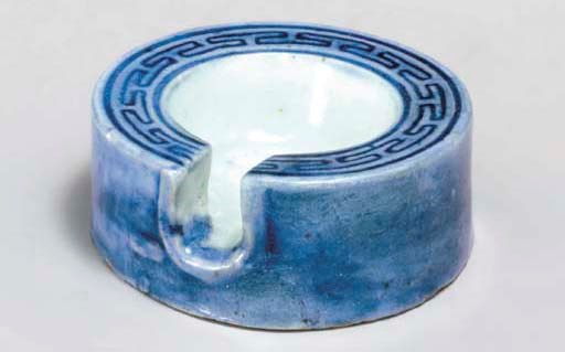 A Blue-Glazed Porcelain Pipe Rest