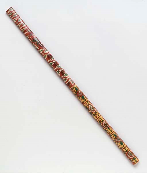 A Reverse-Painted Oxhorn-Applied Wood Sewing Ruler