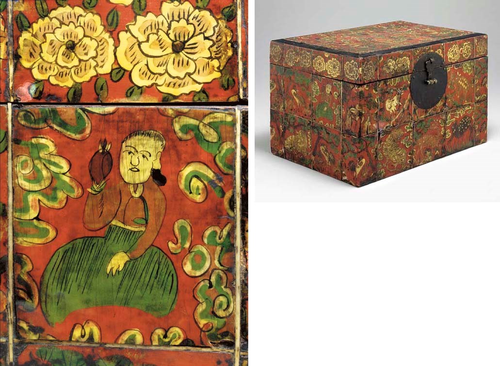 A Reverse-Painted Oxhorn-Applied Wood Box (Hwagak Haem)