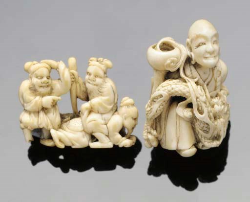 A Japanese ivory netsuke of an immortal, 19th Century