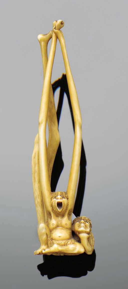 A Japanese ivory netsuke of Ashinaga and Tenaga, 19th Century
