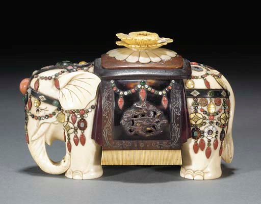 A Japanese Shibayama model of an elephant, 19th Century