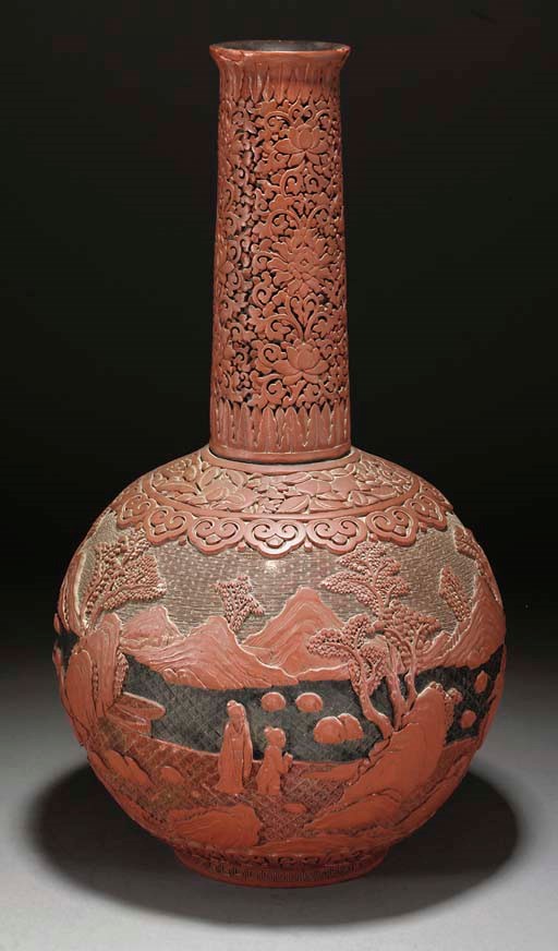A large Chinese cinnabar lacquer vase, 19th Century
