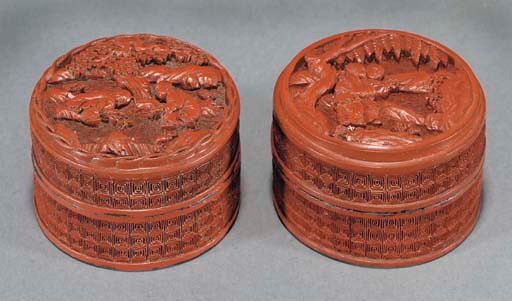 Two very similar small Chinese cinnabar lacquer boxes and covers, 18th Century