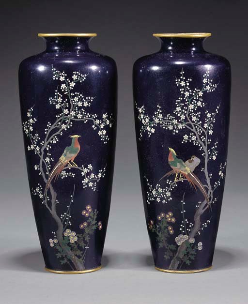 A pair of Japanese cloisonne tapering vases, 19th century