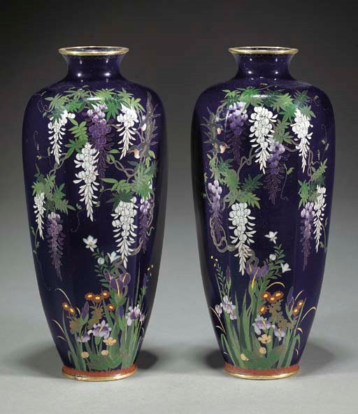 A pair of Japanese cloisonne hexagonal vases, 19th century