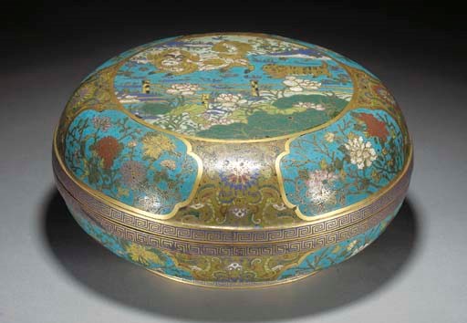 A Chinese cloisonne and gilt-copper circular box and cover, 18th century