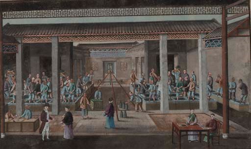 Five Chinese ricepaper paintings, 19th century
