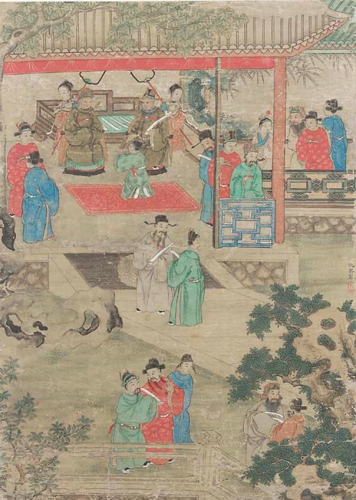 A Chinese painting, ink and colour on silk, 18th century