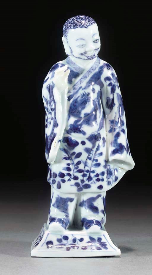 A Chinese blue and white figure of a lohan, Kangxi