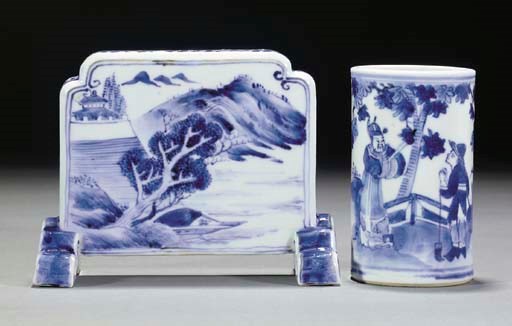 A Japanese blue and white table screen, 19th century
