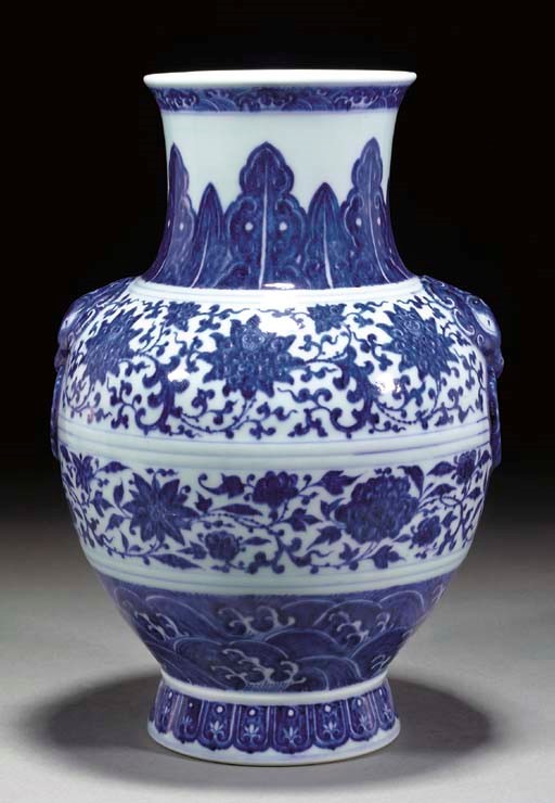 A Chinese blue and white hu vase, Qianlong mark and of the period